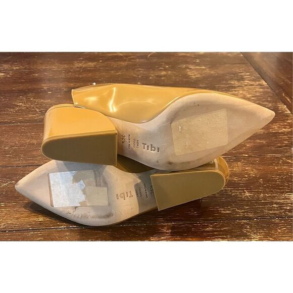 Tibi Owen Winged Leather Mule Brown Tan Patent Leather Heels Boot - Picture 6 of 7